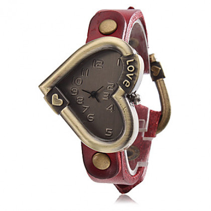 Кварцевые аналоговые женщин любящее сердце случай старинный кожаный ремешок наручные часы (разных цветов)