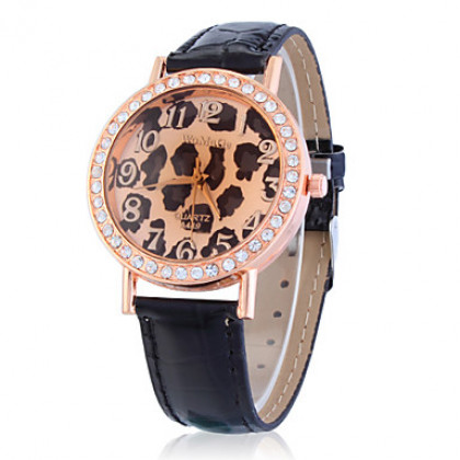 Leopard Женские Pattern Diamante Круглый циферблат PU Группа Кварцевые аналоговые наручные часы (разных цветов)