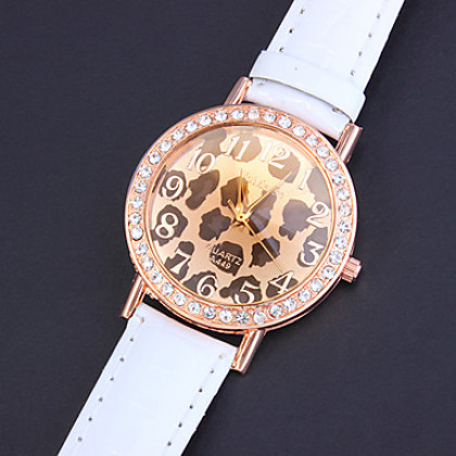 Leopard Женские Pattern Diamante Круглый циферблат PU Группа Кварцевые аналоговые наручные часы (разных цветов)