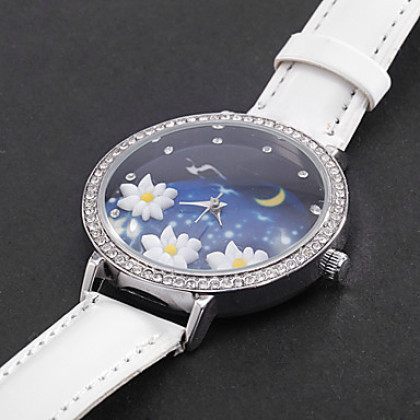 Лотос Женский стиль PU Аналоговые кварцевые наручные часы (белый)