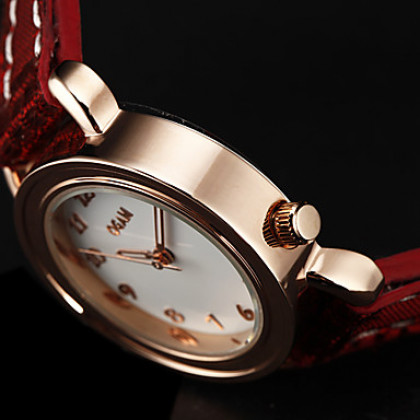 Маленькие Женские золотые Круглый циферблат Vintage стиль ткань PU Группа Кварцевые аналоговые наручные часы