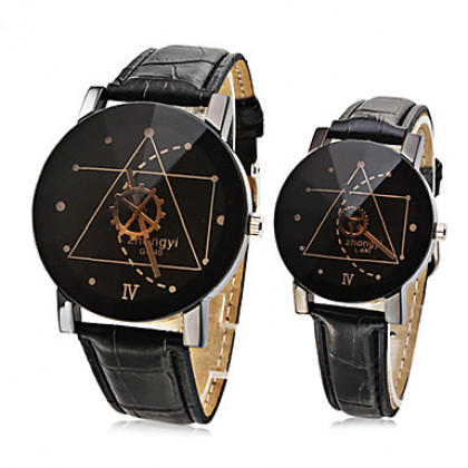 Механизм пары рук шаблон PU Аналоговые кварцевые наручные часы (разные цвета полоса)