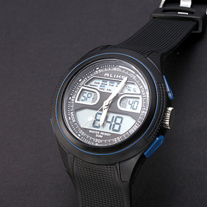 Многофункциональный Мужская аналого-цифрового Круглый циферблат проверки PIN Pattern Rubber Band наручные часы (разных цветов)
