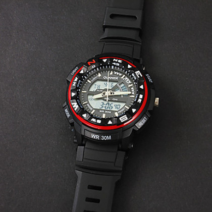 Многофункциональный Мужская аналого-цифрового набора Резиновая лента Кварцевые наручные часы LCD (разных цветов)