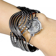 Многожильных женские Кольца Браслеты Дизайн черный циферблат кварцевые аналоговые часы браслет