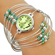 Многожильных женские Кольца Браслеты дизайн зеленый циферблат кварцевые аналоговые наручные часы