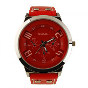 мода Корея Кожа PU группы стиле красивый кварца мужчины женщины наручные часы - красный