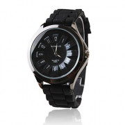 Модные кварцевые часы с черным силиконовым ремешком