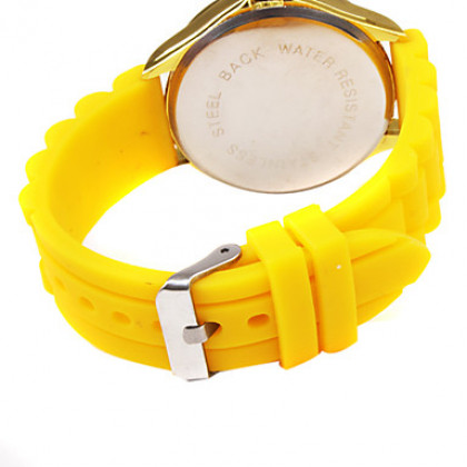 Модные кварцевые часы с желтым силиконовым ремешком
