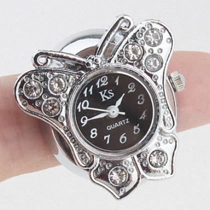 модные сплава женщин аналоговые часы кольцо с в форме бабочки случае (серебро)