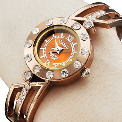 Модное женщин типа металла Аналоговые кварцевые часы браслет (бронза)