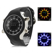 мужчин и женщин многофункциональные силиконовые цифровой светодиодный наручные часы с часами случае (черный)