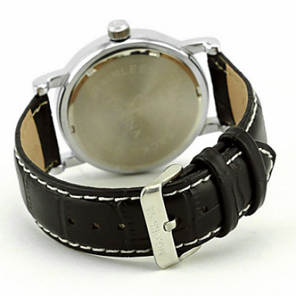Мужчин серебристый корпус кварцевые аналоговые Черный Коричневый Кожа PU группы наручные часы спорта
