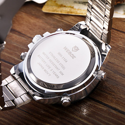 Мужская аналого-цифрового многофункционального черный циферблат серебряный стальной ленты наручные часы (разных цветов)