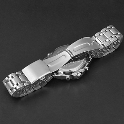 Мужская аналого-цифровой многофункциональный Круглый циферблат Стальной браслет кварцевые аналоговые наручные часы (разных цветов)