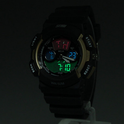 Мужская аналого-цифровой многофункциональный Резиновая лента Кварцевые наручные часы (разных цветов)