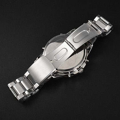 Мужская аналого-цифровой многофункциональный Серебряная стальной ленты наручные часы