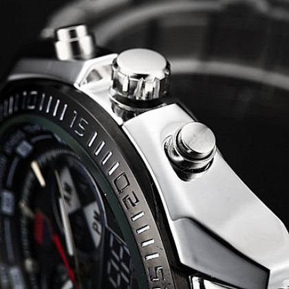 Мужская аналого-цифровой Многофункциональный Серебряная стальной ленты наручные часы (разных цветов)