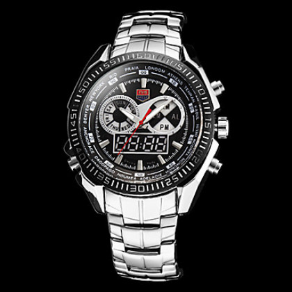 Мужская аналого-цифровой Многофункциональный Серебряная стальной ленты наручные часы (разных цветов)