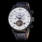 Мужская Авто Механическая Tourbillon 6 Руки черный кожаный ремешок наручные часы