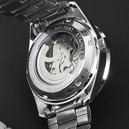 Мужская Авто-механический скелет Круглый циферблат Стальной браслет кварцевые аналоговые наручные часы (разных цветов)