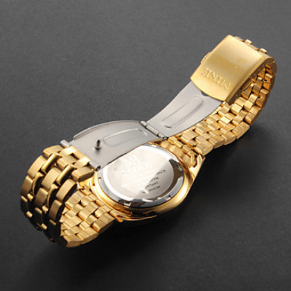 Мужская Diamante Круглый циферблат золотой сплав Группа Кварцевые аналоговые наручные часы