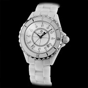 Мужская Diamond Dial черные руки Керамическая Аналоговые кварцевые наручные часы (Ivory White Band)