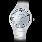 Мужская Diamond Dial кварцевые аналоговые Ivory White Керамическая группа наручные часы (Ivory White Band)