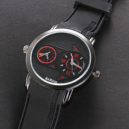 Мужская Dual Time зоны Черный стальной корпус силиконовой лентой Кварцевые аналоговые наручные часы (разных цветов)