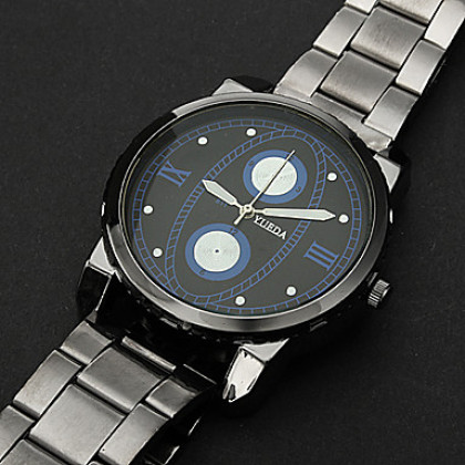 Мужская двойной циферблат отличительный стиль стали аналоговые автоматические наручные часы Повседневная часы (черный)