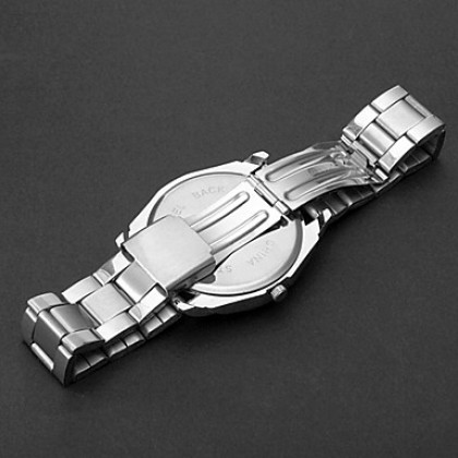 Мужская двойной циферблат Сталь Аналоговый Автоматические наручные часы Повседневная часы (серебро)