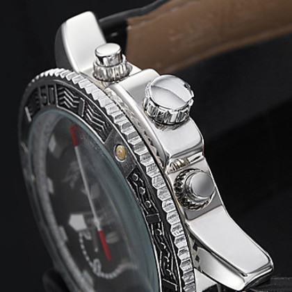 Мужская календарь Функция Auto-PU Механические аналоговые наручные часы (черный)