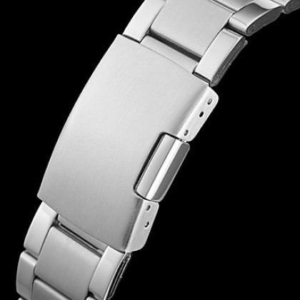 Мужская календарь Функция Черный стальной корпус Аналоговые кварцевые наручные часы (серебро)