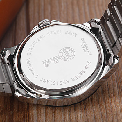 Мужская календарь Функция Черный стальной корпус Аналоговые кварцевые наручные часы (серебро)