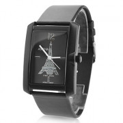 Мужская кожа аналоговые кварцевые наручные часы с Эйфелевой башни шаблон (черный)
