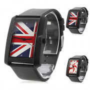 Мужская кожа аналоговые кварцевые наручные часы с логотипом флаг (черный)