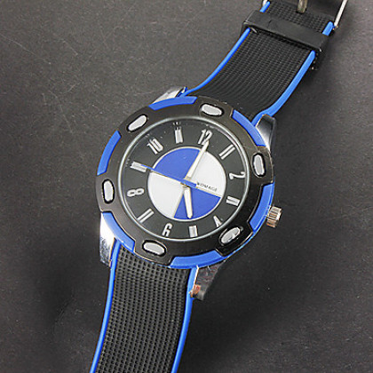 Мужская Круглый циферблат Резиновая лента Кварцевые аналоговые наручные часы (разных цветов)