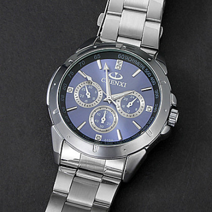 Мужская Круглый циферблат Стальной браслет кварцевые аналоговые наручные часы (разных цветов)