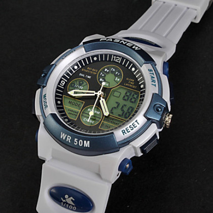 Мужская Многофункциональный аналого-цифрового набора Резиновая лента Кварцевые наручные часы (белый)