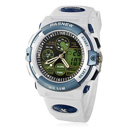 Мужская Многофункциональный аналого-цифрового набора Резиновая лента Кварцевые наручные часы (белый)
