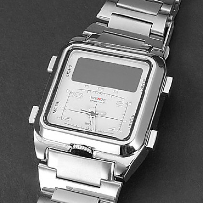 Мужская Многофункциональный аналого-цифрового набора стальной ленты наручные часы (серебро)