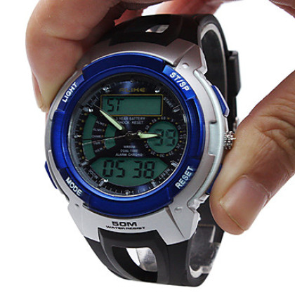 Мужская многофункциональный аналого-цифровой круглый циферблат резинкой спортивный наручные часы (разных цветов)