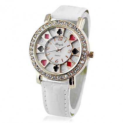 Мужская Многофункциональный Poker белый циферблат Кожаный ремешок наручные часы