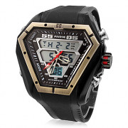 Мужская Многофункциональный шестигранной Ana-Digi Циферблат Rubber Band наручные часы Dual Time (разные цвета Dial)