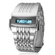 Мужская Многофункциональный синий светодиодный цифровой циферблат стальной ленты Кварцевые аналоговые наручные часы