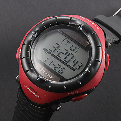 Мужская Многофункциональный ЖК-цифровой Красного Dial Rubber Band Кварцевые аналоговые наручные часы