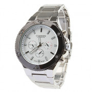 мужская мода белый циферблат серебро группа наручные часы