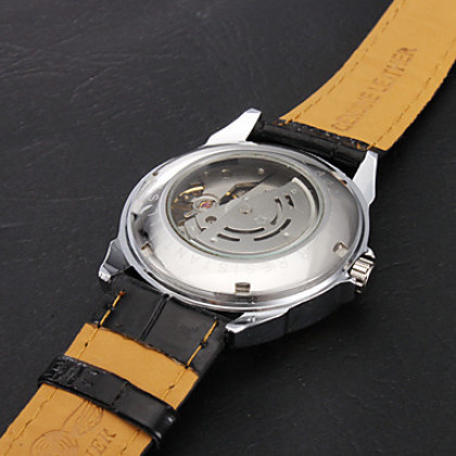 Мужская модная стиль PU Механические аналоговые наручные часы (черный)