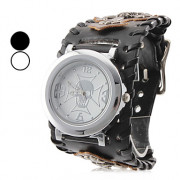 Мужская пересечения кожаный аналоговые кварцевые наручные часы (черный)