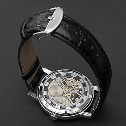 Мужская полая картина PU Аналоговый механические наручные часы (черный Полоса)